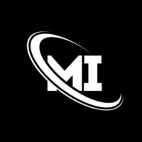 MI logo. M I design. White MI letter. MI letter logo design. Initial letter MI linked circle uppercase monogram logo. vector