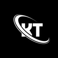 KT logo. K T design. White KT letter. KT letter logo design. Initial letter KT linked circle uppercase monogram logo. vector