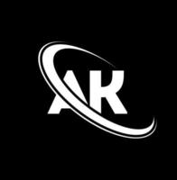 logotipo de ak. diseño de ak. letra ak blanca. diseño del logotipo de la letra AK. letra inicial ak logotipo del monograma en mayúsculas del círculo vinculado. vector