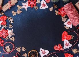 Christmas homemade gingerbread cookies on dark concrete table photo