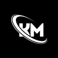 logotipo de km. diseño de kilómetros letra km blanca. diseño del logotipo de la letra km. letra inicial km círculo vinculado logotipo de monograma en mayúsculas. vector