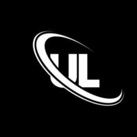 logotipo de ul. diseño de ul. letra ul blanca. diseño del logotipo de la letra ul. letra inicial ul círculo vinculado logotipo de monograma en mayúsculas. vector