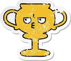 distressed sticker of a cute cartoon trophy vector