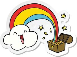 sticker of a cartoon rainbow and pot of gold vector