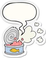 cartoon smelly can of fish and speech bubble sticker vector
