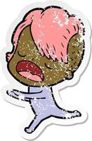 distressed sticker of a cartoon cool hipster girl talking vector