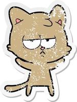 distressed sticker of a bored cartoon cat vector