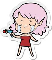 sticker of a cartoon crying elf girl vector