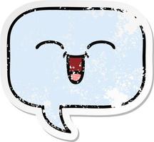 distressed sticker of a cute cartoon speech bubble vector