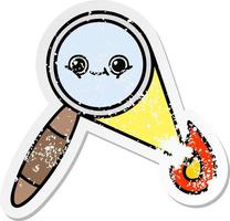 distressed sticker of a cute cartoon magnifying glass vector