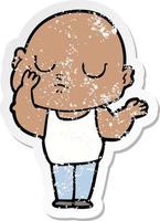 distressed sticker of a cartoon bald man vector