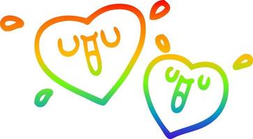 rainbow gradient line drawing happy cartoon hearts vector