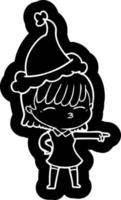 cartoon icon of a woman wearing santa hat vector