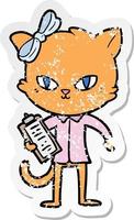 distressed sticker of a cute cartoon cat vector