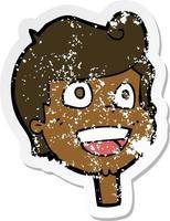 retro distressed sticker of a cartoon happy face vector