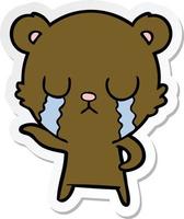 sticker of a crying cartoon bear vector