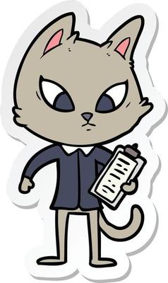 sticker of a confused cartoon business cat