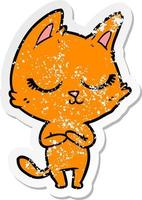 distressed sticker of a calm cartoon cat vector