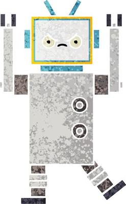 retro illustration style cartoon robot
