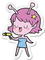 sticker of a happy alien girl cartoon vector