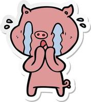 sticker of a crying pig cartoon vector