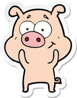 sticker of a happy cartoon pig vector