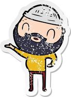 distressed sticker of a cartoon bearded man vector