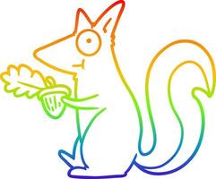 rainbow gradient line drawing cartoon squirrel with acorn vector