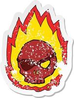 retro distressed sticker of a cartoon burning skull vector