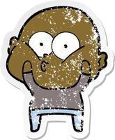 distressed sticker of a cartoon bald man staring vector