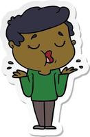 sticker of a cartoon man talking and shrugging shoulders vector