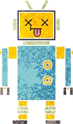 retro illustration style cartoon robot