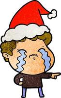caricatura texturizada de un hombre llorando con sombrero de santa vector