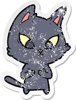 distressed sticker of a confused cartoon cat vector