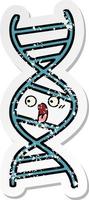 distressed sticker of a cute cartoon DNA strand vector