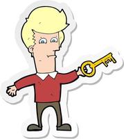 sticker of a cartoon man with key vector