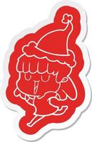 cartoon  sticker of a woman wearing santa hat vector