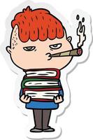 sticker of a cartoon man smoking vector