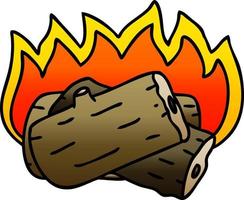 quirky gradient shaded cartoon burning log vector