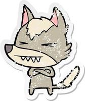 distressed sticker of a angry wolf cartoon vector