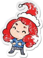 christmas distressed sticker cartoon of kawaii girl vector