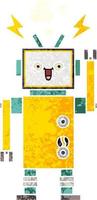 retro illustration style cartoon happy robot vector