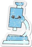 distressed sticker of a cute cartoon microscope vector