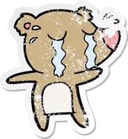 distressed sticker of a cartoon crying bear vector