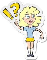 sticker of a cartoon woman with question vector