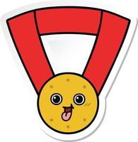 sticker of a cute cartoon gold medal vector