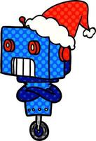 comic book style illustration of a robot wearing santa hat vector