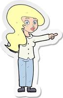 sticker of a cartoon pretty woman pointing vector