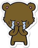 sticker of a crying cartoon bear vector