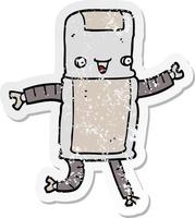 distressed sticker of a cartoon robot vector